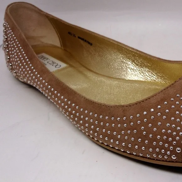 JIMMY CHOO Latte Taupe Suede Studded Flats 40.5 - Picture 2 of 8